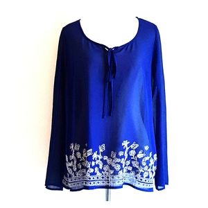 Charming Charlie blue sheer embroidered top Medium